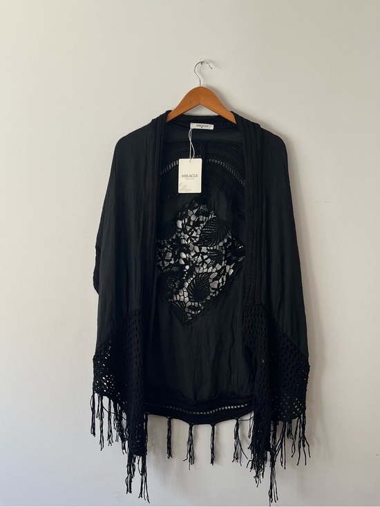 Miracle Other - Miracle Black Crochet Fringe Open-Front Kimono